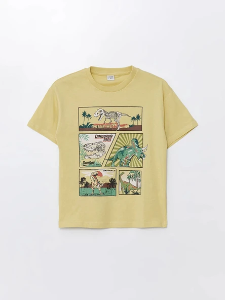 LCW Kids Yeşil Oversize Bisiklet Yaka Erkek Çocuk Tişört ürün görseli 1