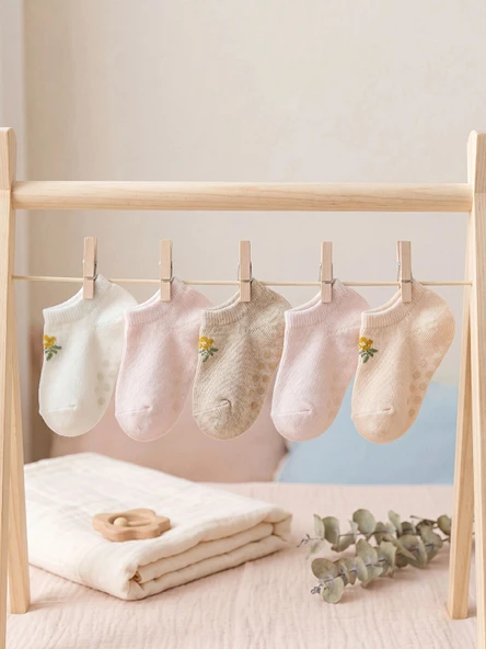 LCW baby Ekru Kız Bebek Patik Çorap 5'li ürün görseli 1