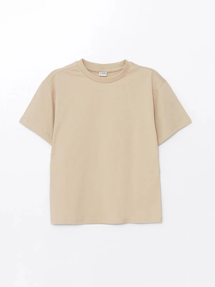 LCW Kids Bej Oversize Bisiklet Yaka Erkek Çocuk Tişört ürün görseli 1