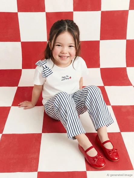 LCW Kids Ekru Kız Çocuk Baskılı Tişört ve Çizgili Pantolon ürün görseli 1
