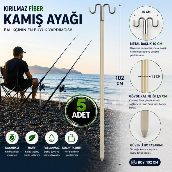 Hedyex Kırılmaz Fiber Kamış Ayağı 102 cm Çift Başlıklı Olta Tutucu 5 Adet ürün görseli 1