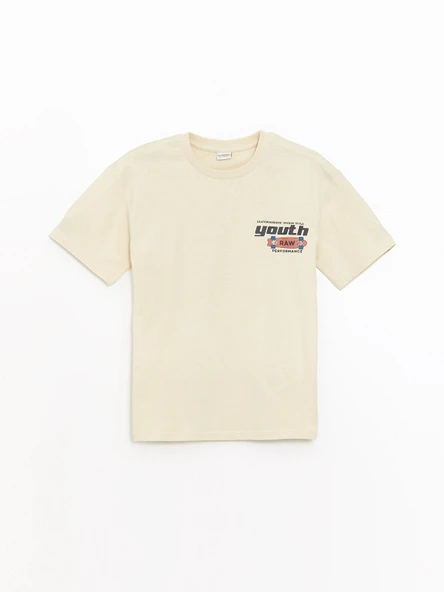 LCW Kids Bej Oversize Bisiklet Yaka Erkek Çocuk Tişört ürün görseli 1