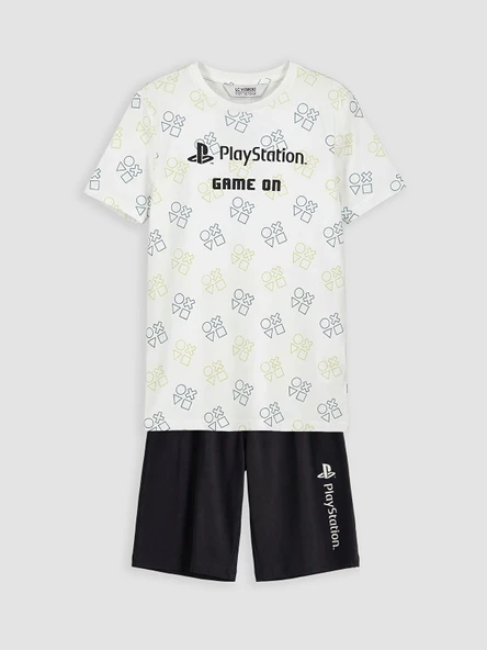 LCW Kids Beyaz Playstation Baskılı Erkek Çocuk Şortlu Pijama Takımı ürün görseli 1