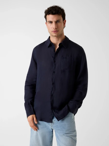 Guess Napa  Erkek Lacivert Keten Regular Fit Gömlek M6GH59W1827-F73J ürün görseli 1