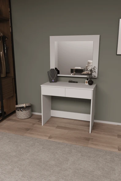 DF02110B Aynalı Beyaz Makyaj Masası - Resim 3