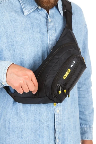 Newish Polo ÇAPRAZ Bel ve Omuz Çantası, Free Bag - Siyah Sarı ürün görseli 1