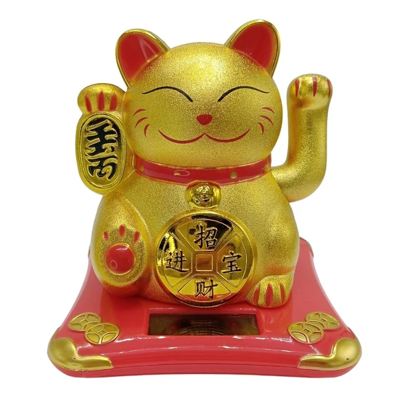 Maneki Neko El Sallayan Şans Kedisi Gold Solar Güneş Enerjili 10x10cm NO5GLD ürün görseli 1