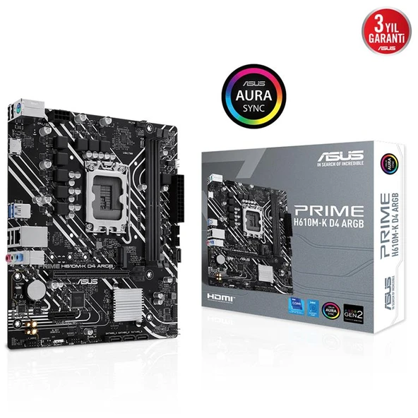 ASUS PRIME H610M-K D4 ARGB DDR4 3200MHZ 1XHDMI 1XM.2 USB 3.2 MATX 1700P (12. / 13. VE 14. NESİL İŞLEMCİ UYUMLU) ürün görseli 1