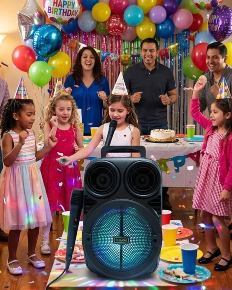 Kablosuz Karaoke Hoparlör Mikrofonlu RGB Işıklı Bluetooth Speaker USB TF Kart Destekli ürün görseli 1