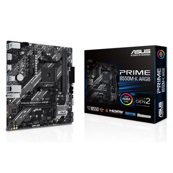 ASUS PRIME B550M-K ARGB DDR4 5100MHZ 1XHDMI 1XDP 2XM.2 USB 3.2 MATX AM4 (AMD AM4 5000/4000G/3000 SERİLERİ İLE UYUMLU) ürün görseli 1