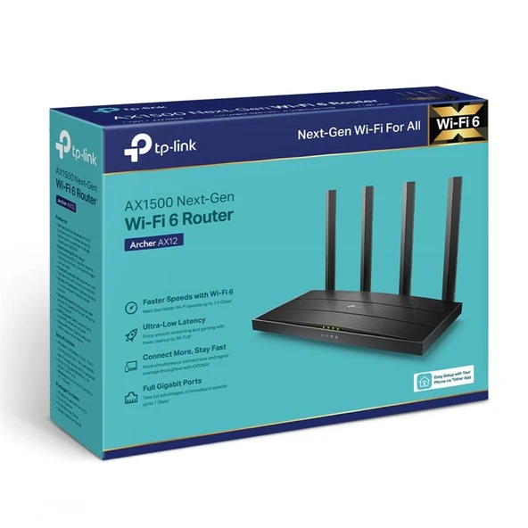 TP-LINK ARCHER AX12 AX1500 WI-FI6 4 PORT GIGABIT 2.4/5GHZ DUAL BAND ROUTER ürün görseli 1