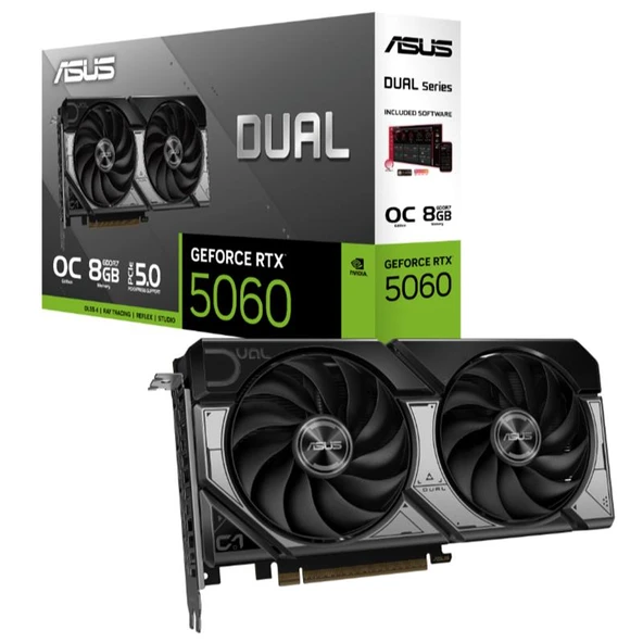 ASUS GEFORCE DUAL-RTX5060-O8G 8GB GDDR7 128BIT 1XHDMI 3XDP EKRAN KARTI ürün görseli 1