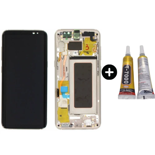 Samsung Galaxy S8 SM-G950 Uyumlu Çıtalı HK Lcd Ekran Dokunmatik Gold + B7000 ürün görseli 1
