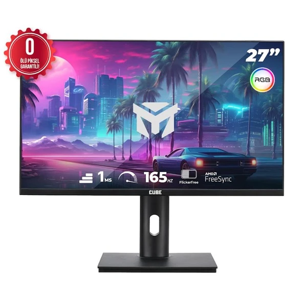 27 CUBE PA-27V165F VA 1MS 165HZ 2XHDMI 2XDP 2K QHD 2560X1440 FREESYNC YUKSEKLIK AYARI VESA PIVOT RGB SIYAH SIFIR OLU PIX ürün görseli 1