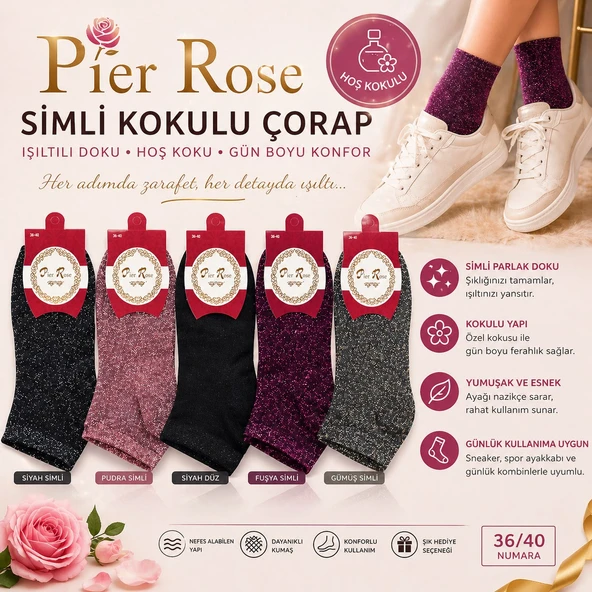 Pier Rose Simli Kadın Çorap Kokulu Parlak Soket Çorap 3 lü Paket ürün görseli 1