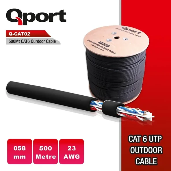 QPORT Q-CATO2 CAT6 23 AWG UTP 500M OUTDOOR KABLO ürün görseli 1