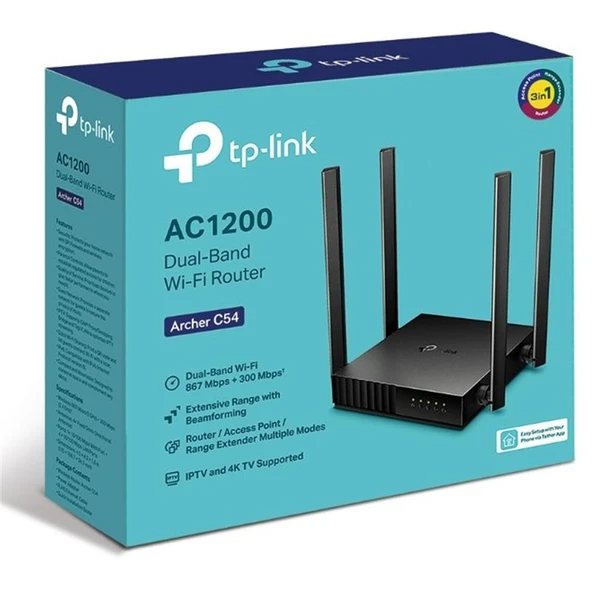 TP-LINK ARCHER C54 AC1200 KABLOSUZ WIFI 5 DUAL BAND ROUTER ürün görseli 1