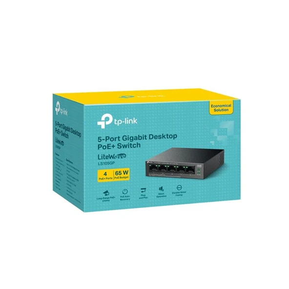 TP-LINK LS105GP 4 PORT GIGABIT + 1 PORT RJ45 UPLINK POE 65W 250 METRE POE MESAFE METAL KASA SWITCH ürün görseli 1