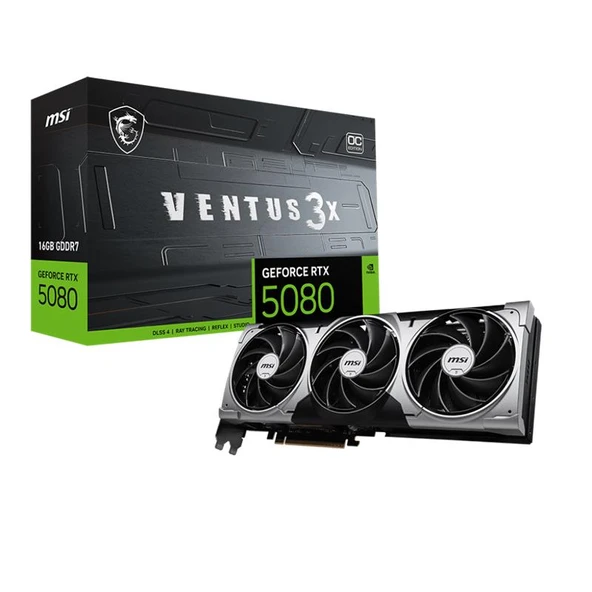 MSI GEFORCE RTX5080 16G VENTUS 3X OC 16GB GDRR7 256BIT 1XHDMI 3XDP EKRAN KARTI ürün görseli 1