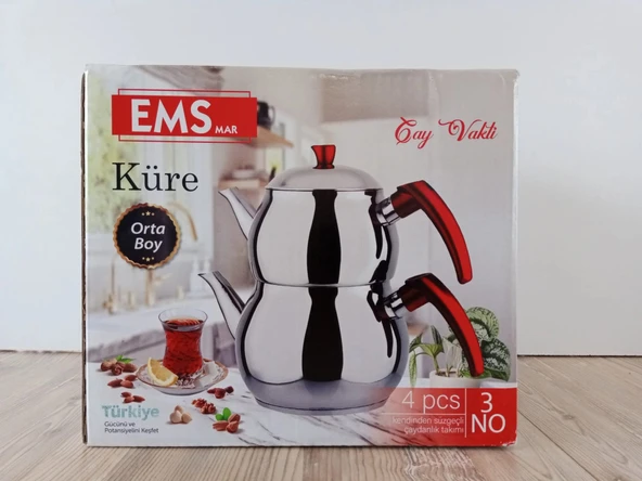 Orta Boy, "Krom Çelik" Küre tip çaydanlık - Resim 4