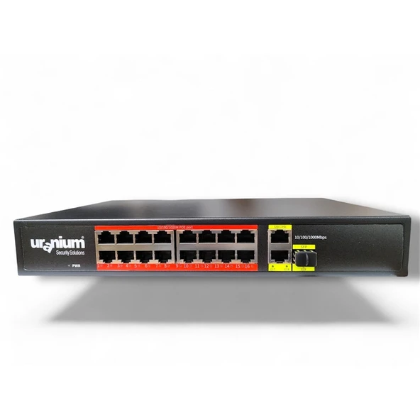 URANIUM POE-G1621SFP-300W 16 PORT GIGABIT+2XGB RJ45+1XSFP UPLINK POE RACKMOUNT SWITCH (REALTEK CHIPSET) ürün görseli 1