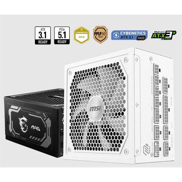 MSI MAG A1000GL PCIE5 WHITE 1000W 80+ GOLD POWER SUPPLY ürün görseli 1