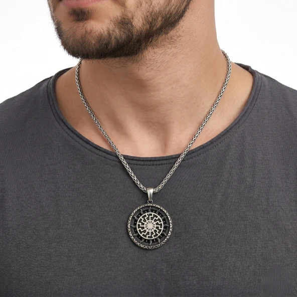 Nordic Solar Symbol 925 Ayar Gümüş Kolye, Minimalist Nordik Güneş Sembolü Kolye, Şık Tasarım Gümüş Kolye, Günlük ve Özel Gün Hediyesi ürün görseli 1