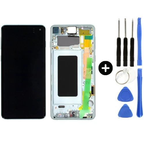 Samsung Galaxy S10 SM-G973 Uyumlu Çıtalı Servis Lcd Ekran Dokunmatik Yeşil + Tamir Seti ürün görseli 1