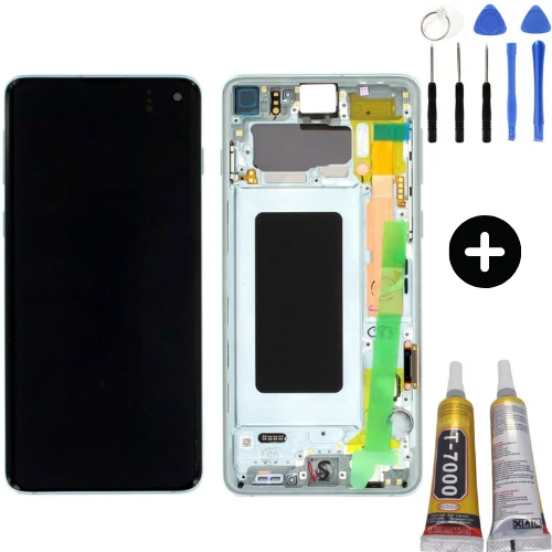 Samsung Galaxy S10 SM-G973 Uyumlu Çıtalı Servis Lcd Ekran Dokunmatik Yeşil + Montaj Seti ürün görseli 1
