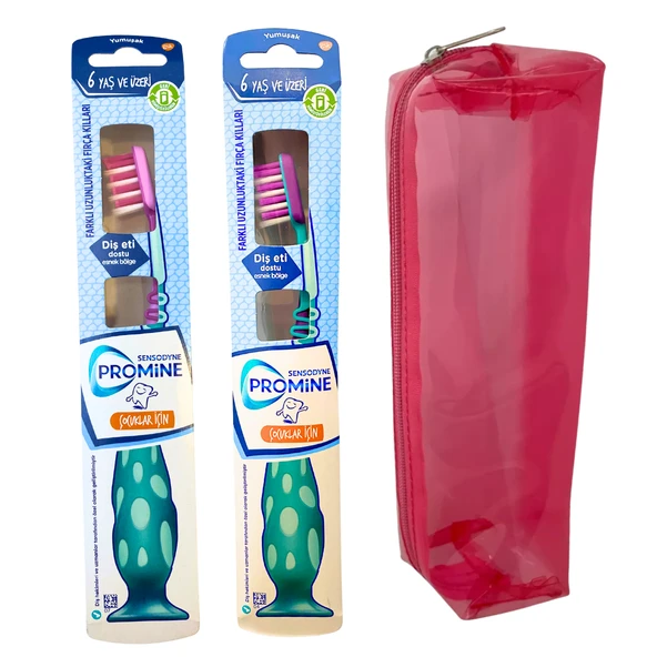 Sensodyne Promine Çocuk 6+ Yaş Diş Fırçası 2 adet (Pembe-Mor) + Çanta Hediyeli ürün görseli 1