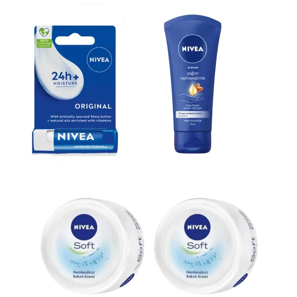 Nivea Yoğun Nemlendirici El Kremi 75ml, Original Dudak Kremi, Nemlendirici Soft Bakım Kremi 50ml x2 ürün görseli 1