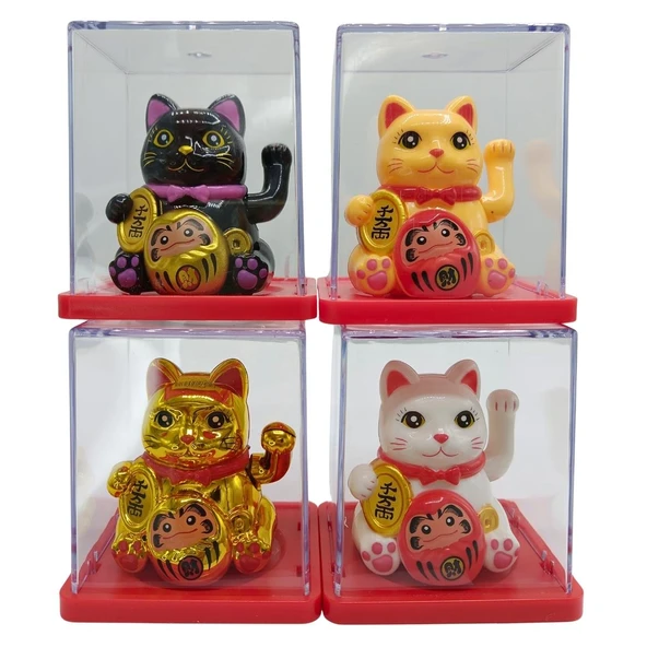 Dörtlü Maneki Neko El Sallayan Şans Kedisi Güneş Enerjili Set NO04SNS ürün görseli 1