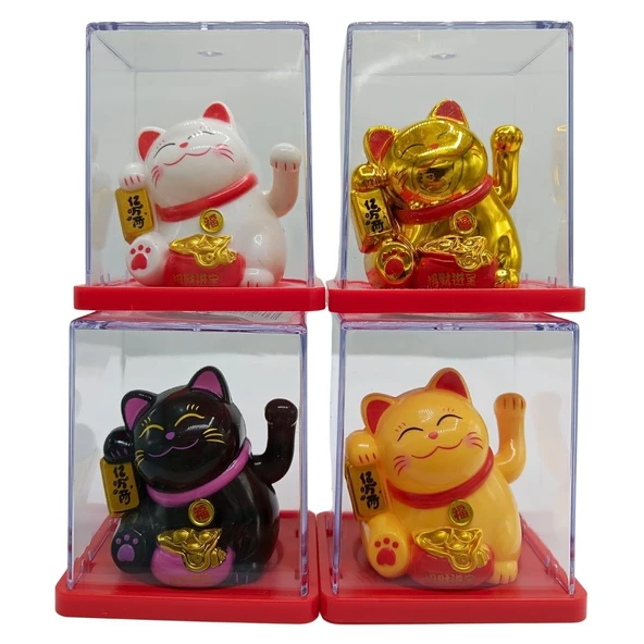 Dörtlü Maneki Neko El Sallayan Şans Kedisi Güneş Enerjili Set NO05HDY ürün görseli 1