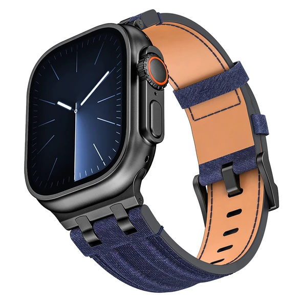 Apple Watch 7 45mm Uyumlu Kordon Kot Kumaş Tasarımlı KRD-153 ürün görseli 1