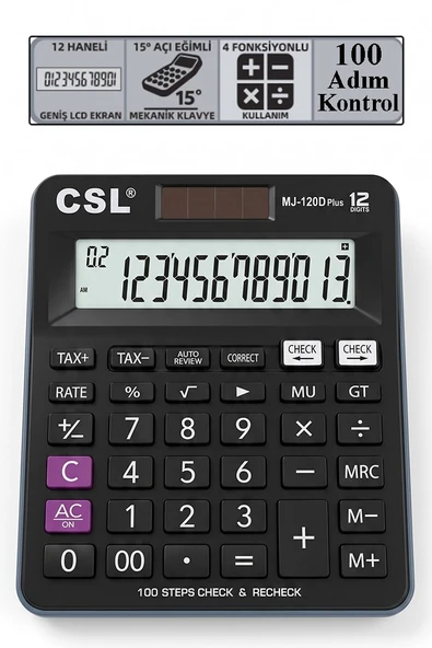 Hesap Makinesi Siyah 12.5x14.5 cm 1 Adet Csl Mj-120D Plus 12 Haneli Orta Boy Hafızalı Ofis Büro Masaüstü Hesap Makinası ürün görseli 1