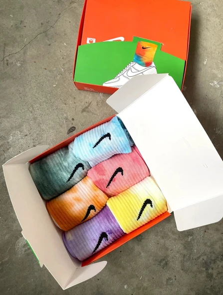 Nike 6'li Özel Kutusunda Desenli Karışık Renkli Unisex Çorap ürün görseli 1