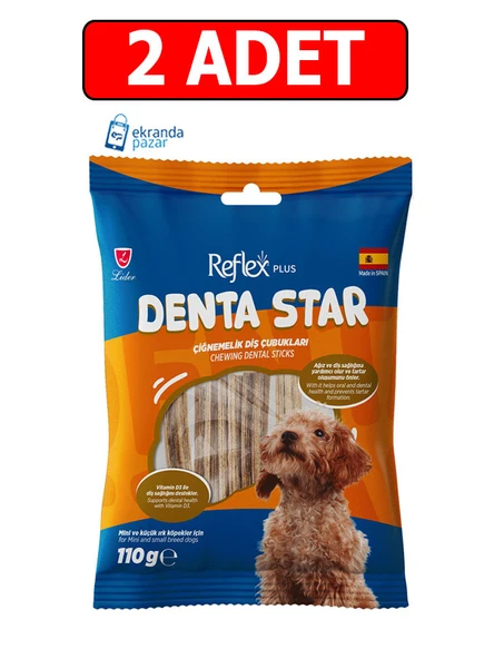 Reflex plus denta star çiğnemelik diş çubukları 2 adet 110 gr diş sağlığı destekleyici küçük ırk köpek ödül maması ürün görseli 1