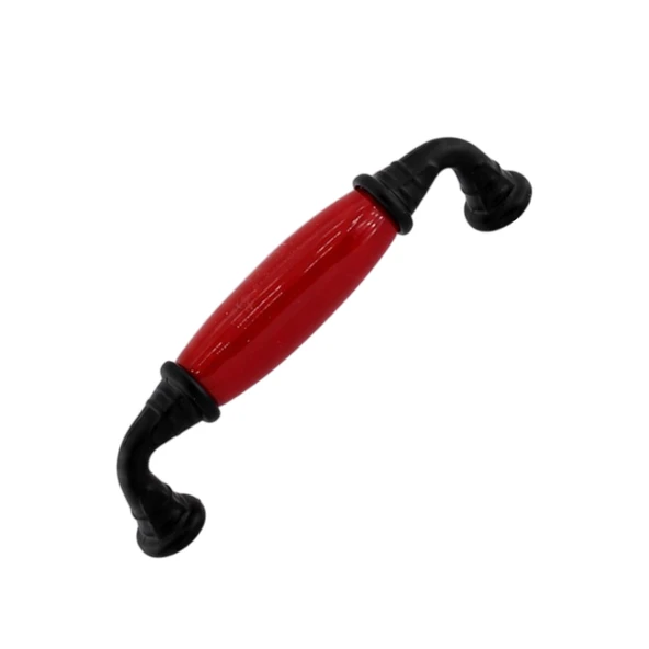Lumira Kırmızı Porselen Siyah Kulp 96 mm 9.6 cm Mobilya Çekmece Dolabı Dolap Kapak Kulplar Kulb Kulp ürün görseli 1