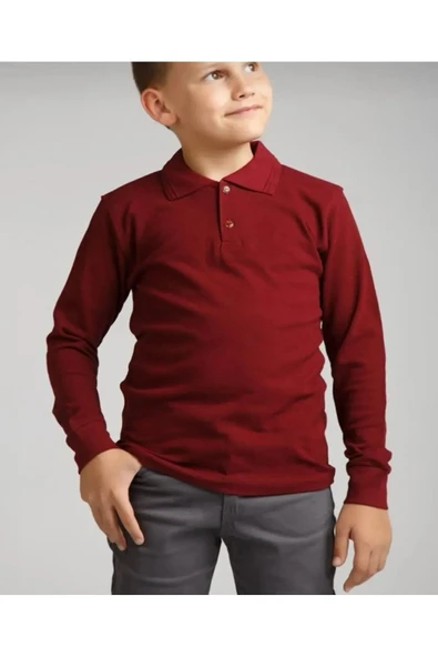 Arseno Çocuk Polo Yaka Günlük-Okul Çift Düğme Bordo T-Shirt Uzun Kol - Bordo - ARSNOAKC-PJO-QUZ-CO-BO ürün görseli 1