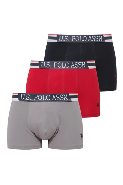 U.S. Polo Assn. Erkek İç Giyim 3'lü Kutulu Ürün Düz Renk Boxer Gri-Kırmızı-Lacivert - Çoklu Renk - ARSNO80J58X4-LGRI ürün görseli 1
