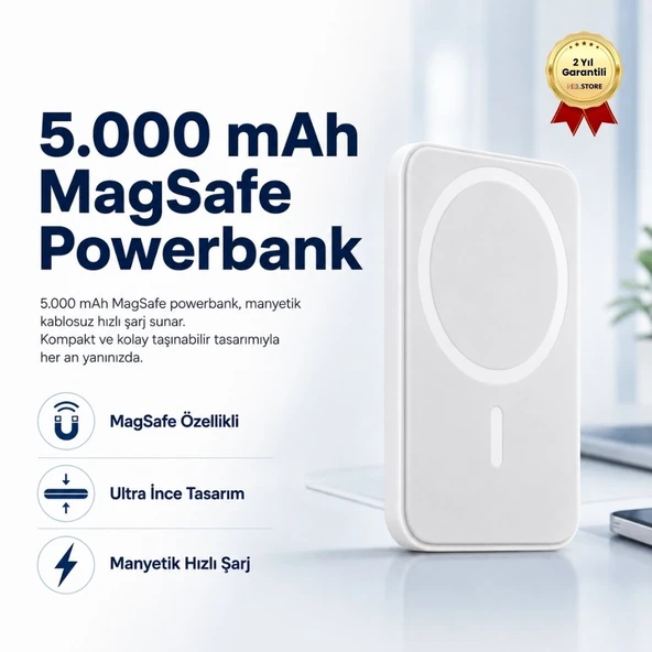 5000 mAh MagSafe Kablosuz Powerbank Manyetik Hızlı Şarj Taşınabilir Şarj Cihazı ürün görseli 1