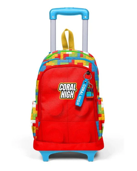 Coral High Renkli Blok Desenli Çekçekli Okul Çantası 23975 ürün görseli 1