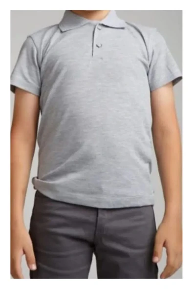Arseno Uzun Kol Polo Yaka Okul Ve Günlük 2 Düğmeli Gri Çocuk T-Shirt - Gri - ARSNOUMX-UZZ-BGRI-COC ürün görseli 1