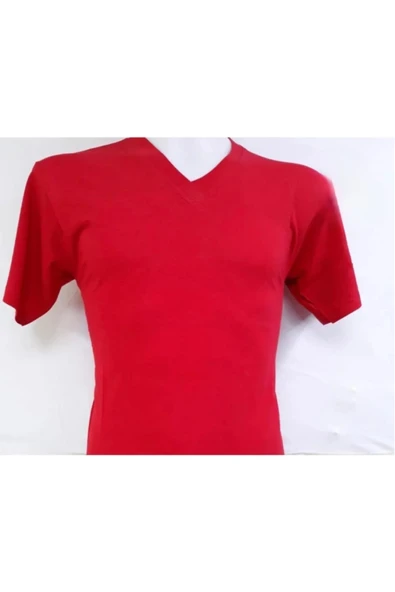 Selkar Global Kısa Kol V Yaka Düz Günlük Stil 100% Pamuk Giyim T-Shirt Kırmızı - Kırmızı - SELKRUTFSHBRTX-KIR-YET ürün görseli 1