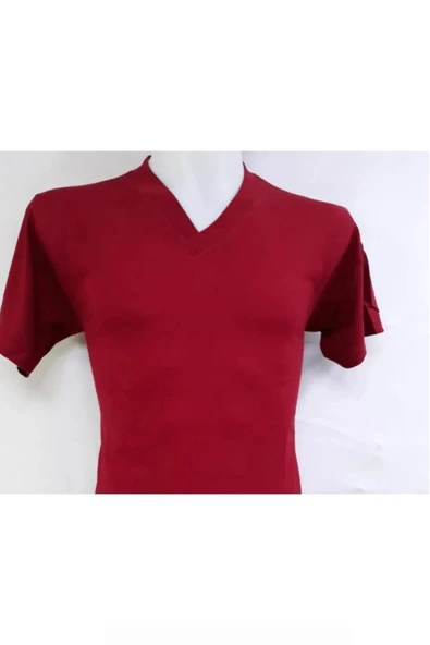 Bonnie Clyde Kısa Kol V Yaka Düz Günlük Stil 100% Pamuk Giyim T-Shirt Bordo - Bordo - BCP1.UTVSHHRTT-BOR-YET ürün görseli 1