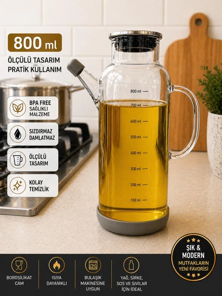 Paçi Alisa 800 Ml Metal Kapaklı Silikon Altlıklı Cam Yağlık ürün görseli 1