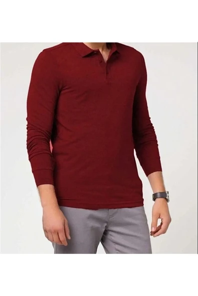 Zeta Group 100% Pamuk Polo Yaka Günlük Çift Düğmeli Bordo T-Shirt Uzun Kol - Bordo - ILC2.AKE-PAO-WUZ-YT-BO ürün görseli 1