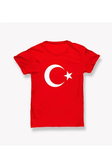 DURU GROUP Kısa Kol Bisiklet Yaka Türk Bayraklı T-Shirt Kırmızı Çocuk - Kırmızı - DRUMRUTZSHPRTF-BKIK-COC ürün görseli 1