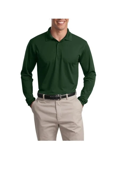 Arseno 100% Pamuk Polo Yaka Günlük Çift Düğmeli Koyu Yeşil T-Shirt Uzun Kol - ARSNOAKL-PBO-RUZ-YT-KYE ürün görseli 1