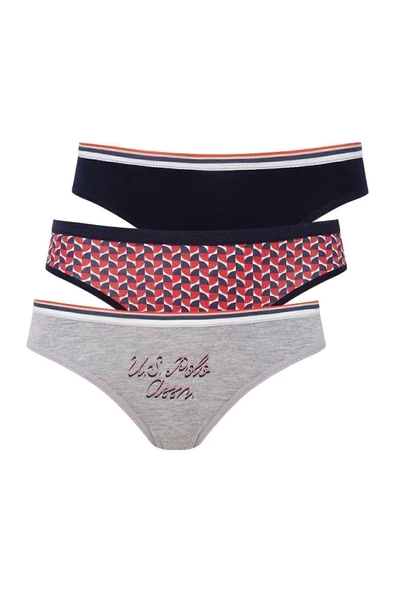 U.S. Polo Assn. Kadın 3'lü Baskılı Desenli Slip Takım - Baskılı - ARSNO66C31J5-QB ürün görseli 1